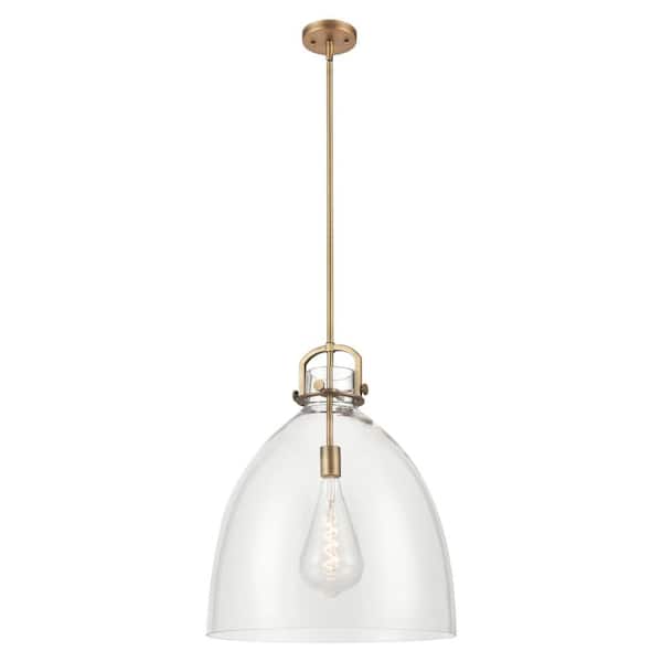 Innovations Newton Bell 100-Watt 1-Light Brushed Brass Shaded Mini Pendant Light with Clear Glass Shade