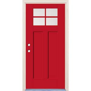 36 in. x 80 in. Right-Hand 4-Lite Clear Glass Ruby Red Painted Fiberglass Prehung Front Door with 6-9/16 in. Frame