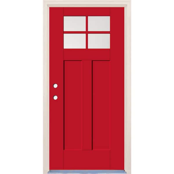 Builders Choice 36 in. x 80 in. Right-Hand 4-Lite Clear Glass Ruby Red Painted Fiberglass Prehung Front Door with 6-9/16 in. Frame