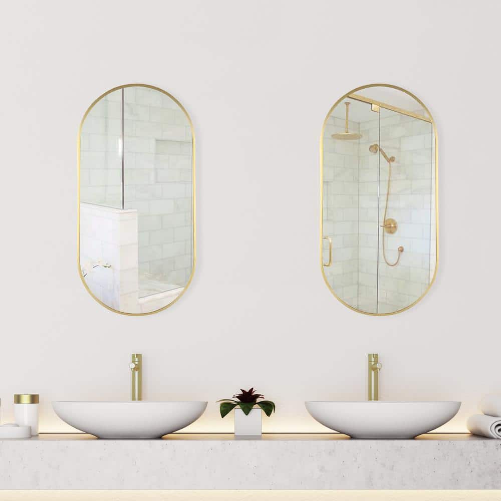 Elegant Gold Aluminum Oval Wall Mirror 16"x32"