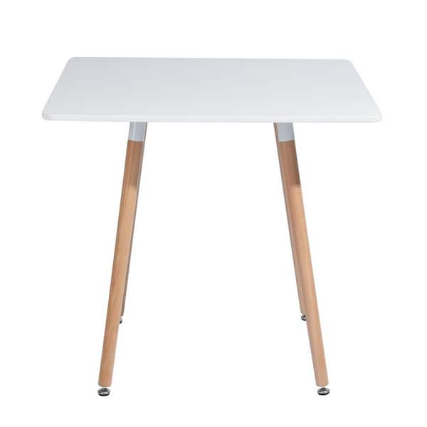 Homy Casa Rookie 31.5 in. White Square Manuefactured Wood Table Top Solid Beech Wood Legs Dining Table