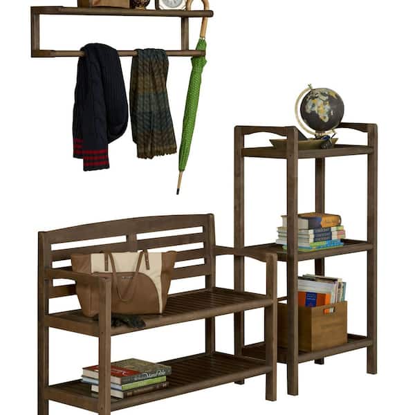 New Ridge Home Goods Dunnsville 2 Tier Space Saver with Side Storage Antique Chestnut