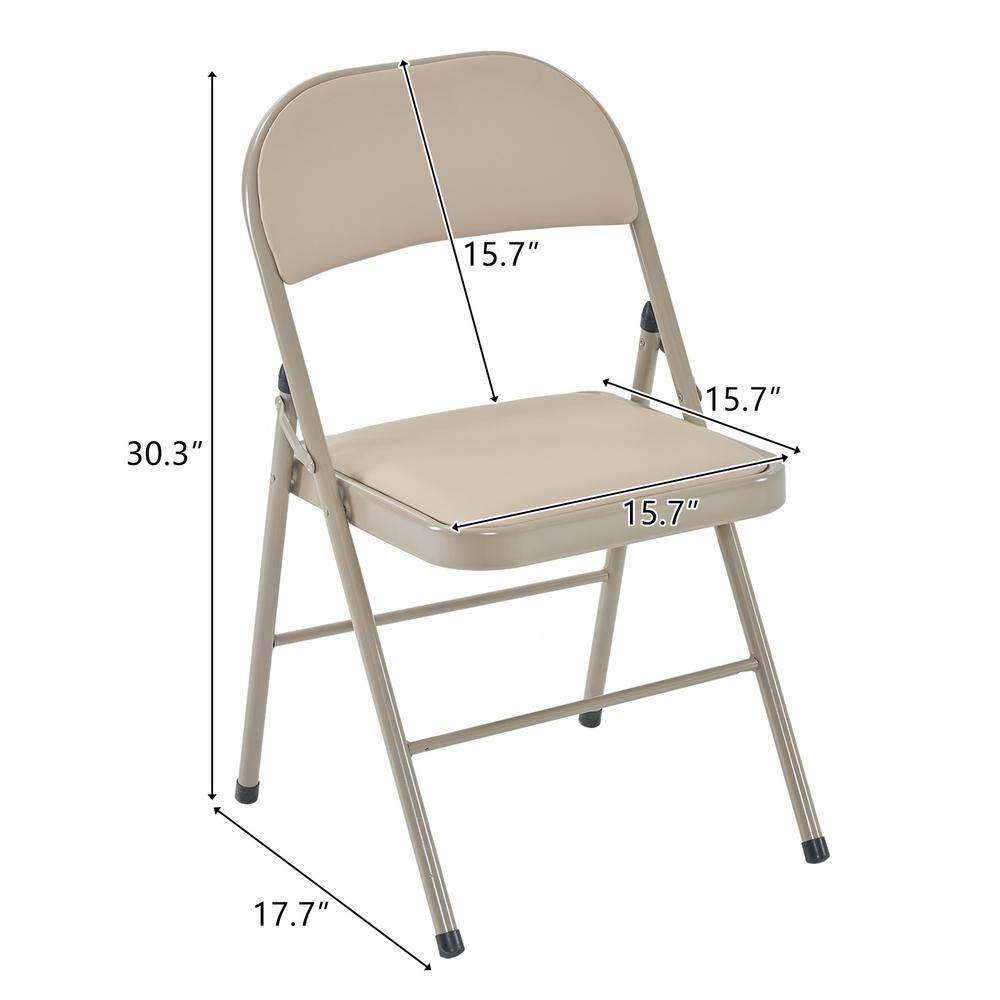 Set of 6 Light Brown Faux Leather Armless Folding Chairs with Metal Frame