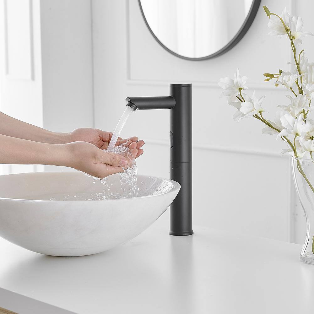 Matte Black Touchless Vessel Sink Faucet with Pop Up Drain