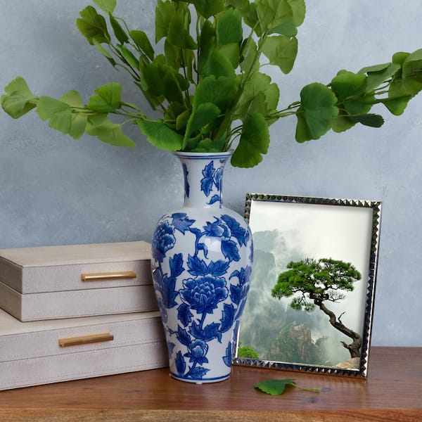 Mikasa Crocus Ceramic Vase, Blue and White, 5.5 x 5.5 x 13 in