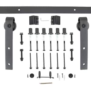 Expressions 96 in. Black Powder Coated Bent Strap Sliding Barn Door Hardware and Track Kit