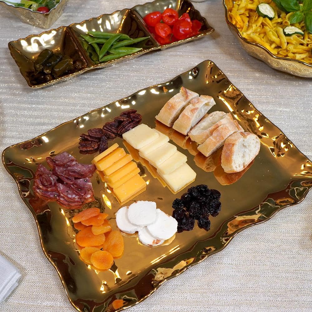 Gold Coast Rectangular Gold Ceramic Platter for Chips & Dip