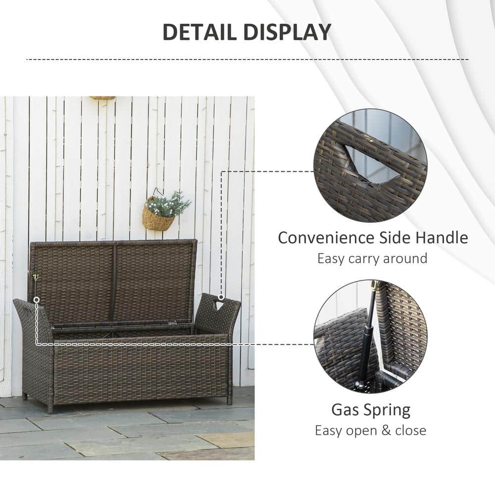 Cream White PE Wicker Outdoor Storage Bench with Cushion
