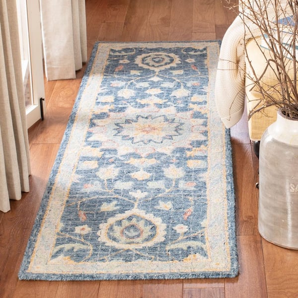 Blossom 2 ft. x 8 ft. Navy/Multi Ornate Floral Border Runner Rug