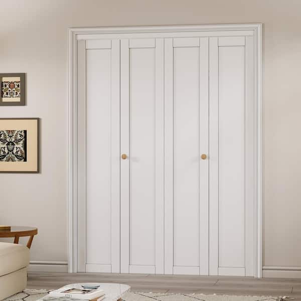 60 in. x 96 in. 1-Lite Solid Core Panel White Primed Composite MDF Interior Closet Bi-fold Door with Hardware Kit