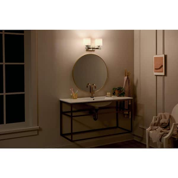 Marette 13.5 in. 2-Light Champagne Bronze Contemporary Bathroom Vanity Light with Satin Etched Cased Opal Glass