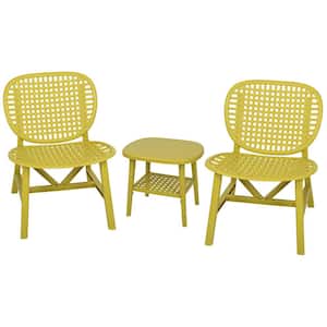 3-Pieces Hollow Design Polypropylene Patio Table Chair Set All Weather Conversation Bistro Set for Balcony Garden Yellow