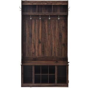 39.4INCH Tiger Hall Tree with 6-Hooks, Coat Hanger, Entryway Bench, Storage Bench, 3-in-1 Design