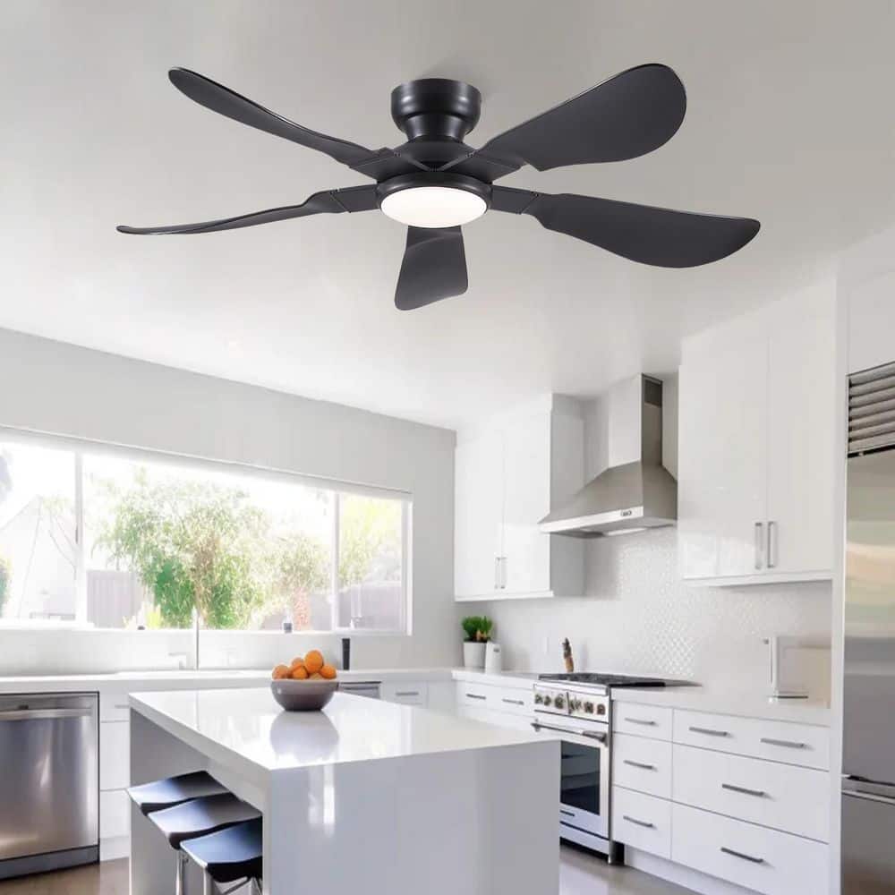 52 in. Matte Black Flush Mount Standard Ceiling Fan with Adjustable LED Light price history on PriceWatchPro