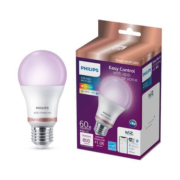 Philips 60-Watt Equivalent A19 LED Smart Wi-Fi Color Changing Smart Light Bulb powered by WiZ with Bluetooth (4-Pack)