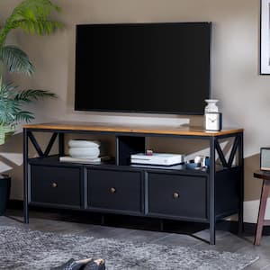 60 in. Rustic Oak/Black Distressed Wood Farmhouse 3-Drawer TV Stand Fits TVs up to 65 in.