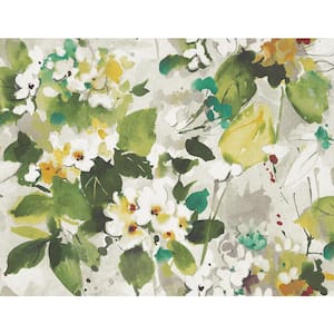 Chambon Watercolor Floral Teal, Hunter Green, Off-White, and Greige Paper Strippable Roll (Covers 60.75 sq. ft.)