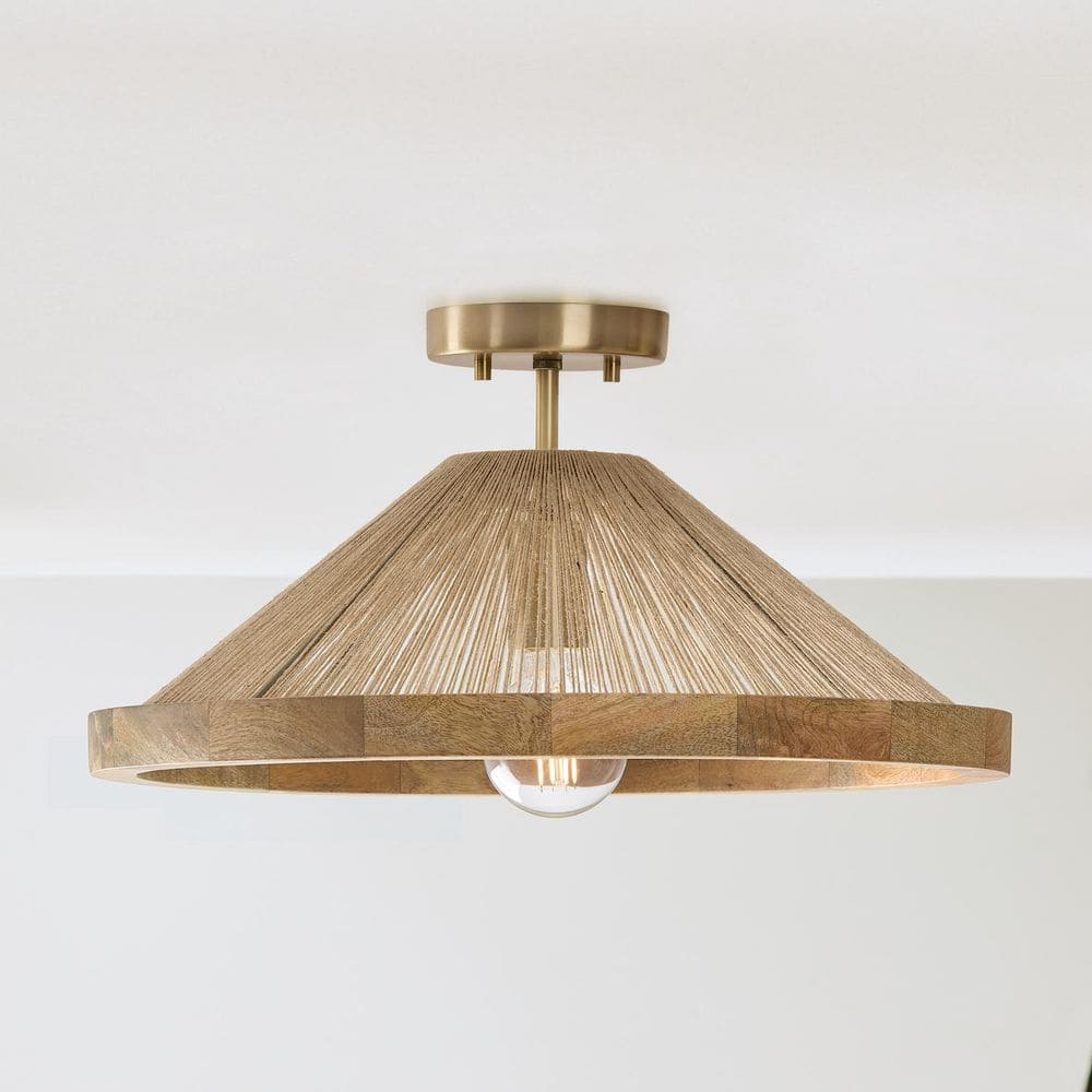 Maya 19 in. 1-Light Cage Matte Brass Semi-Flush Mount Light for Bedroom price history on PriceWatchPro
