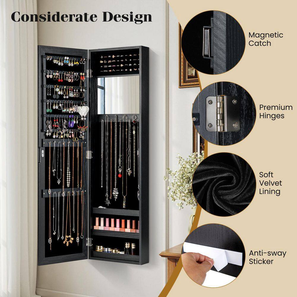 Infographic showing design features of the jewelry armoire.