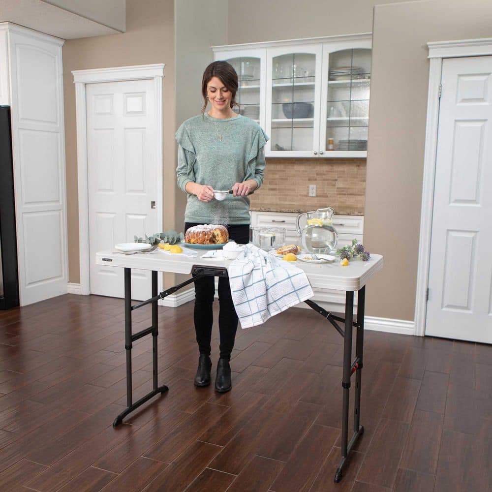 4-Foot Adjustable Height Almond Plastic Folding Table