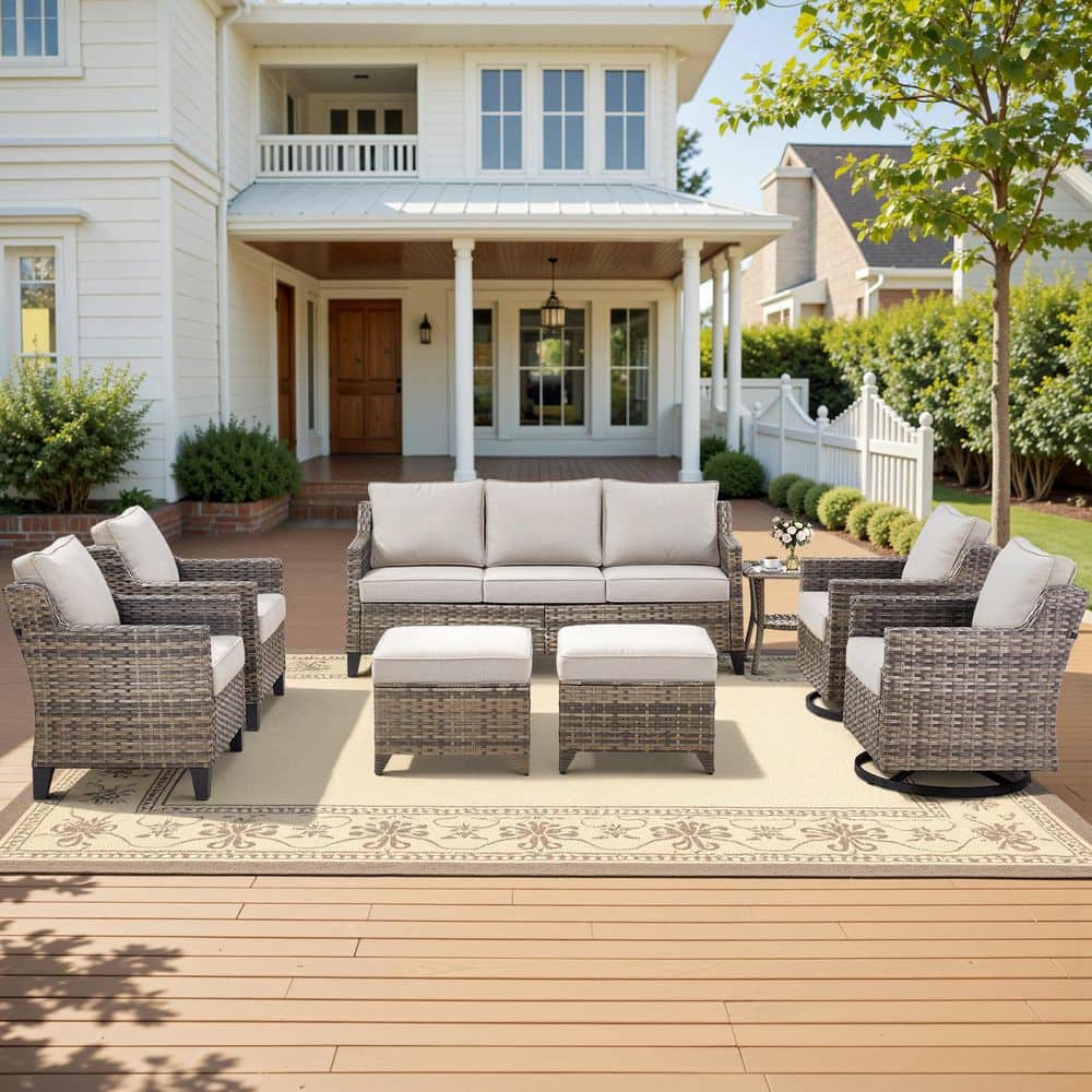 Glissia 8-Piece Gray Wicker Patio Conversation Set with Armchairs and Gliders and 4 in. Olefin Beige Cushions price history on PriceWatchPro