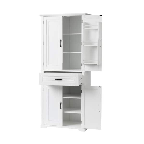 cadeninc 15.70 in. W x 29.9 in. D x 72.2 in. H White MDF Bath Storage Cabinet Linen Cabinet with Doors, Drawer, Adjustable Shelf