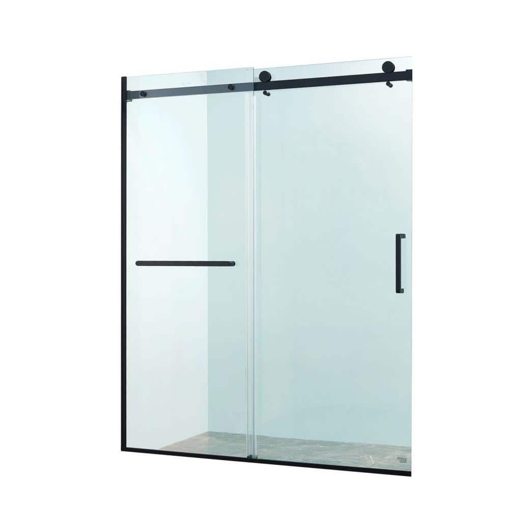 Matte Black Semi-Frameless Sliding Shower Door with Tempered Glass