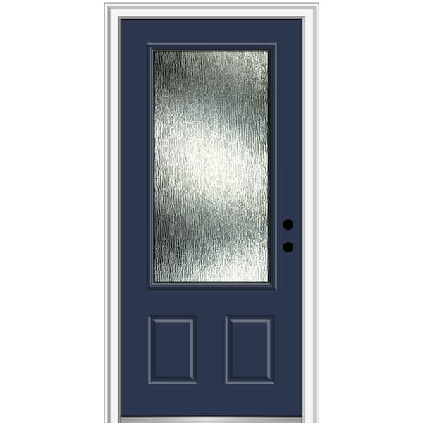 MMI Door Rain Glass 36 in. x 80 in. Left-Hand Inswing 3/4 Lite 2-Panel Painted Naval Prehung Front Door on 4-9/16 in. Frame
