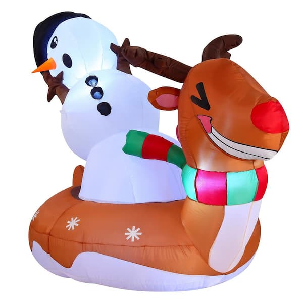 Joyfy 2.5 ft. W x 4 ft. H Multi-Color Polyester Reindeer Snow Tubing Inflatable Decoration w/Build-in LED Lights