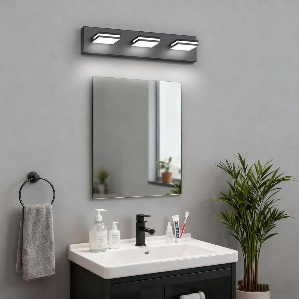 Minimalist 3-Light LED Vanity Light with Up and Down Lighting, 15W Integrated PCB Fixture, Black Metal Finish, 6300K price history on PriceWatchPro