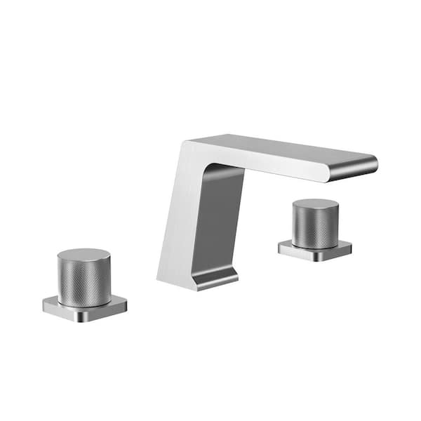 Waterfall 3-Hole Sink Faucet 8 in. Widespread Double Handle Bathroom Faucet in Brushed Nickel Drain Included