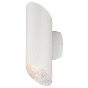 Skyline 2-Light White with Hammered Silver Interior Outdoor Integrated LED Wall Lantern Sconce