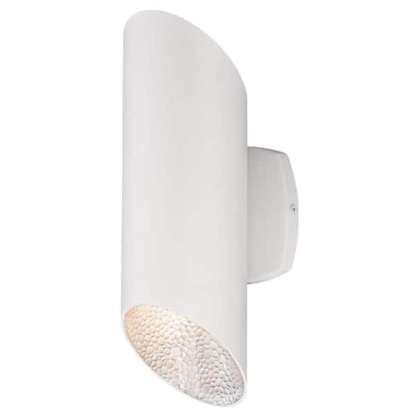 Westinghouse Skyline 2-Light White with Hammered Silver Interior Outdoor Integrated LED Wall Lantern Sconce