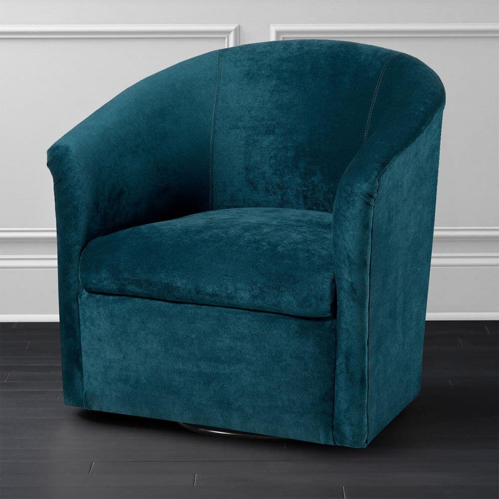 Elizabeth Ocean Blue Velvet-Feel Microfiber Swivel Barrel Chair
