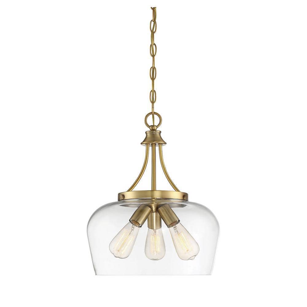 Elegant Warm Brass Octave 3-Light Curved Glass Pendant