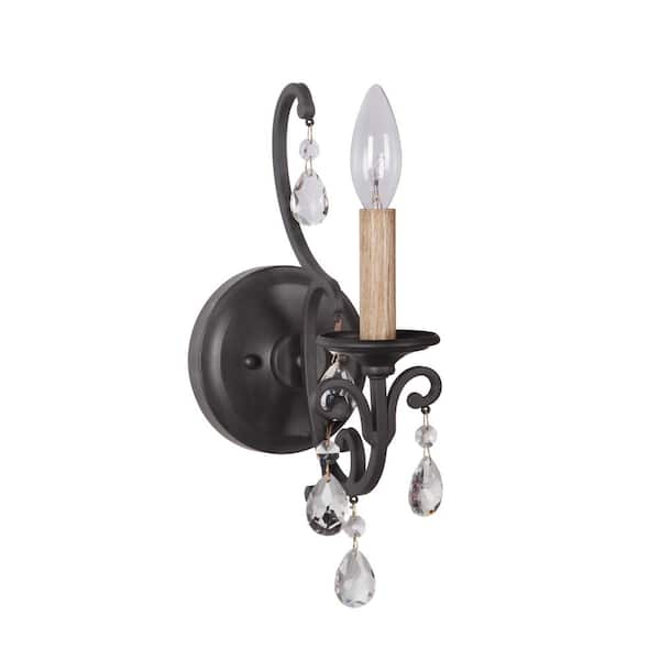 Bentley 13.5 in. 1 Light Matte Black Finish Wall Sconce with Decorative Clear Crystal Accents