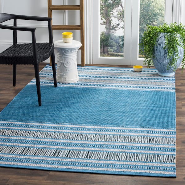 Montauk Blue/Gray 4 ft. x 6 ft. Border Striped Area Rug