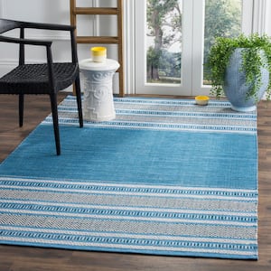 Montauk Blue/Gray 6 ft. x 6 ft. Square Striped Area Rug