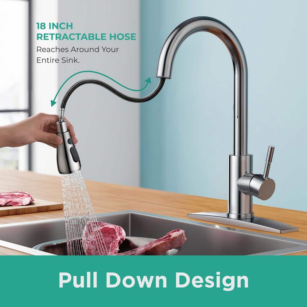 Chrome Stainless Steel Pull-Down Kitchen Faucet with Sprayer