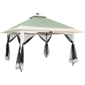 13 ft. x 13 ft. Green Pop Up Gazebo Canopy Tent with Solar LED Lights and Zippered Mosquito Netting