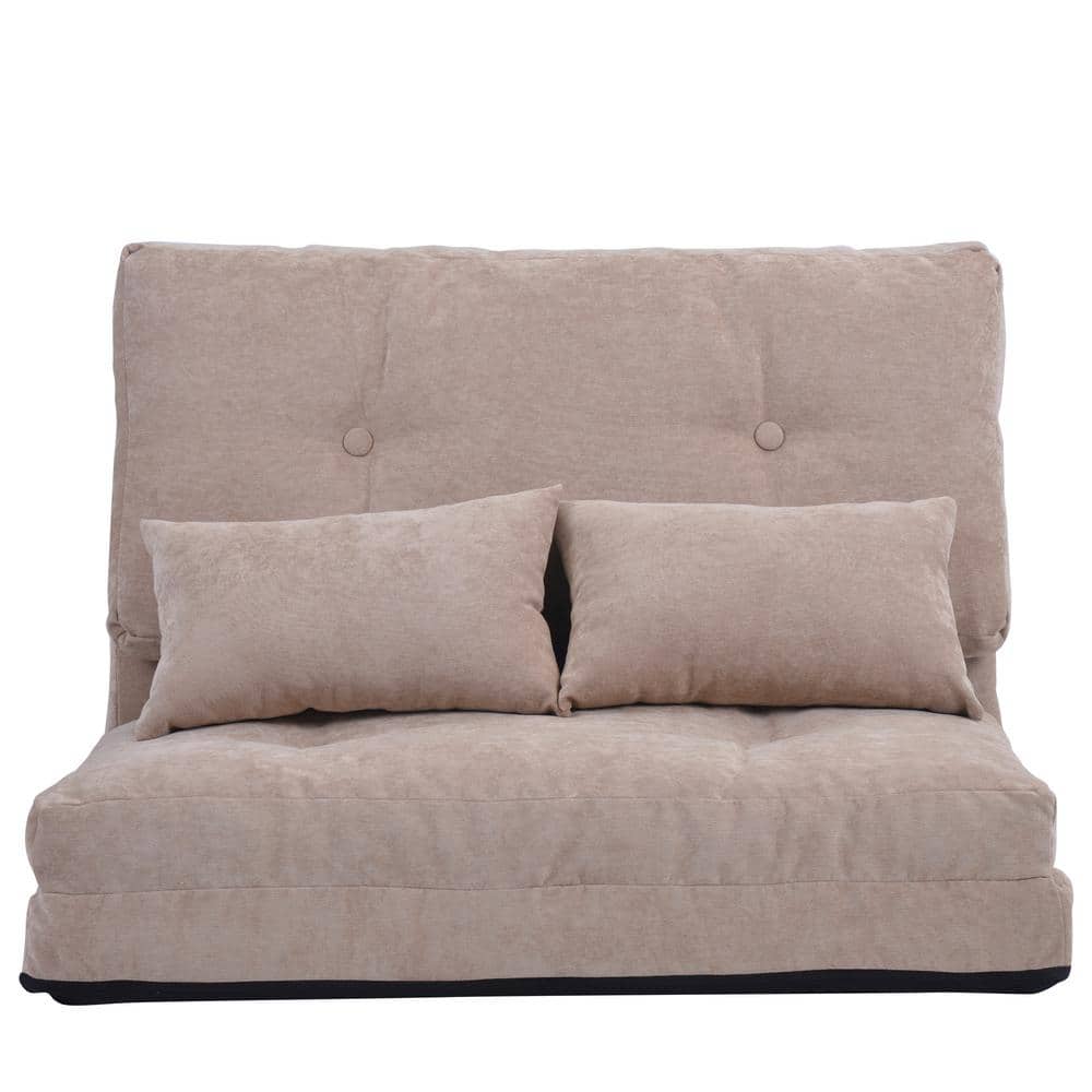Light brown linen 36.6in. x 26 in. Adjustable folding sofa bed with two pil