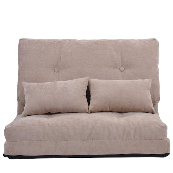 Unbranded Light brown linen 36.6in. x 26 in. Adjustable folding sofa bed with two pillows