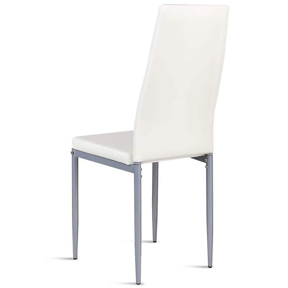 Set of 4 Creamy White High-Back PVC Leather Dining Chairs