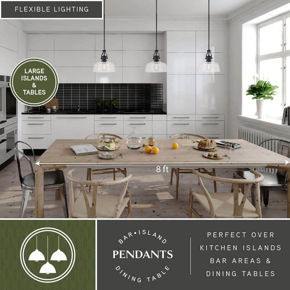 Matte Black 12" Farmhouse Style Pendant Light with Glass