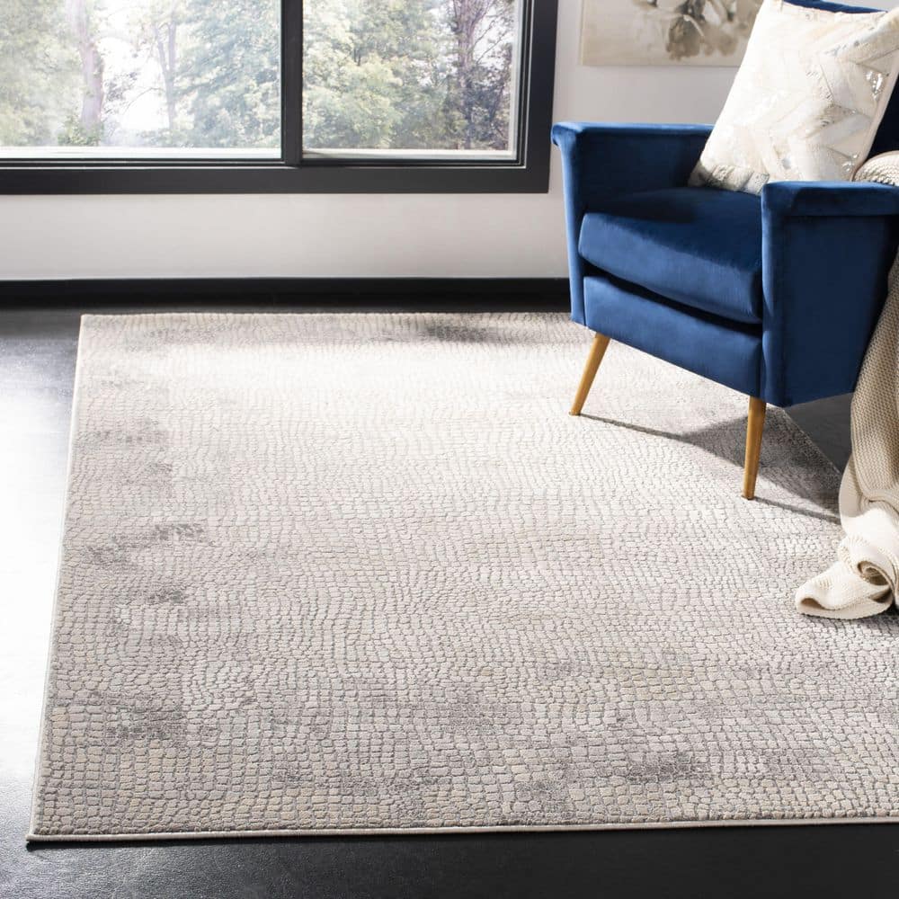 Gray Abstract 9' x 12' Stain-Resistant Synthetic Area Rug