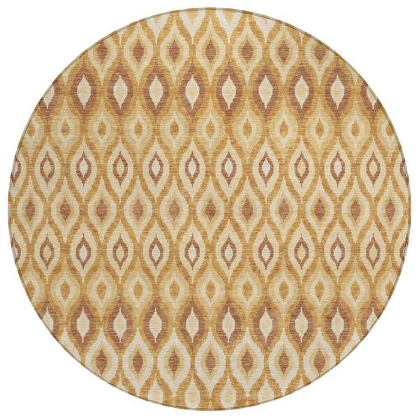 Chantille Machine Washable Indoor/Outdoor Abstract ACN3122 Gold 8 ft. x 8 ft. Round Rug