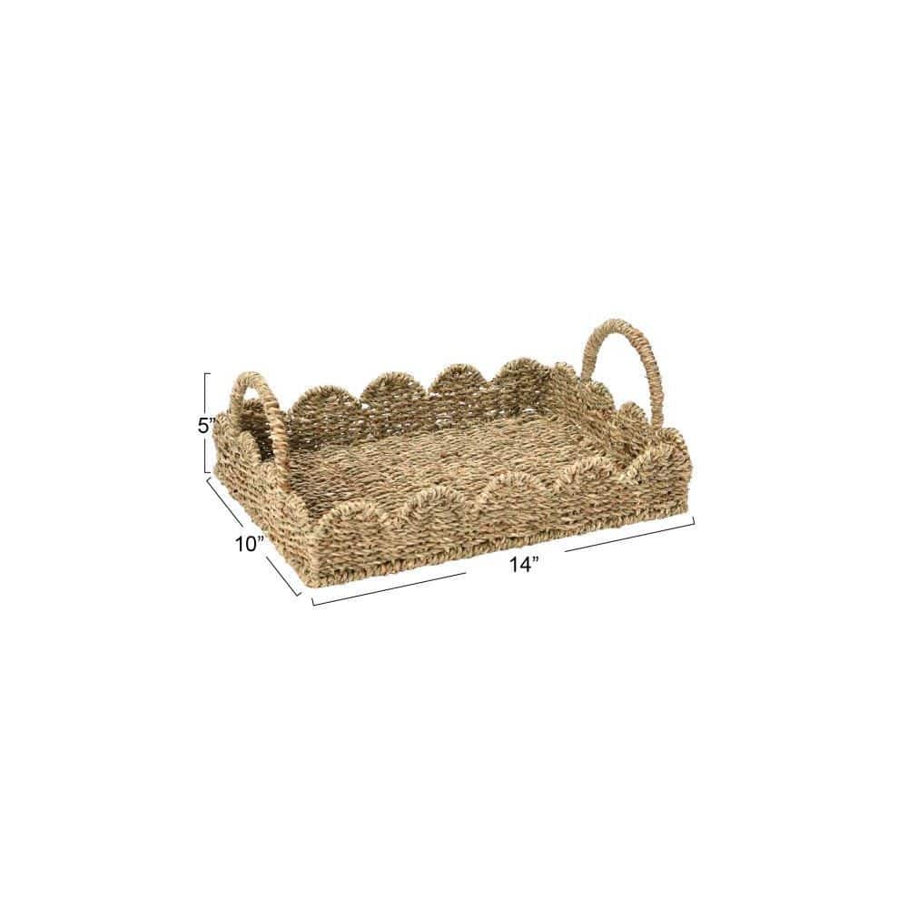Natural Seagrass Rectangular Decorative Tray with Scalloped Edge