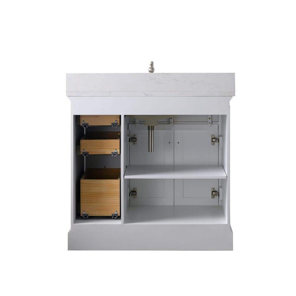 Thompson 36" White Freestanding Bathroom Vanity with Carrara Countertop
