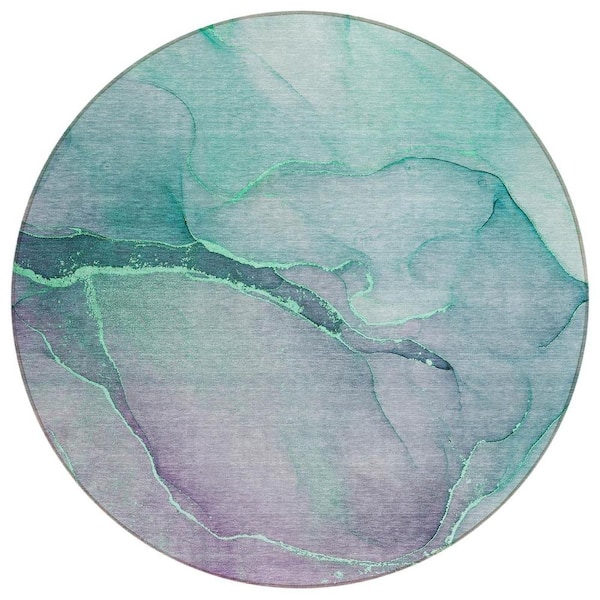 8' Round Blue and Green Round Abstract Indoor Outdoor Area Rug 8' Round Blue and Green Round Abstract Indoor Outdoor Area Rug