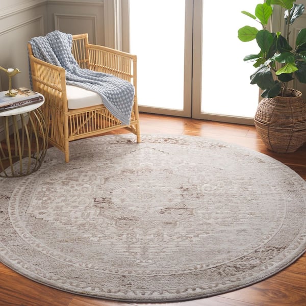 Prestige 7 ft. x 7 ft. Round Ivory/Beige Vintage Distressed Medallion Area Rug